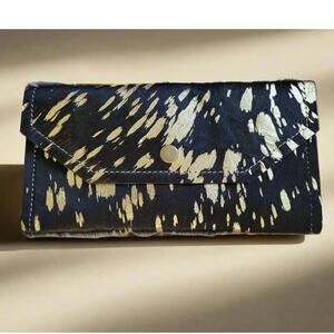 Western Cowhide Hair On Wallet Black with Gold Specks